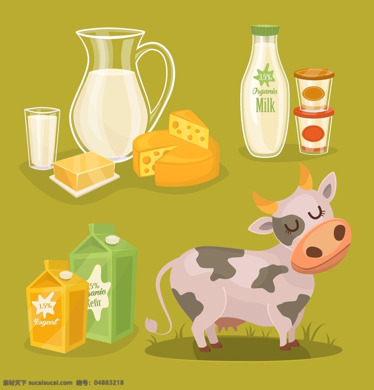 卡通 牛奶 奶制品 插画 美食 健康 奶牛 营养 奶酪