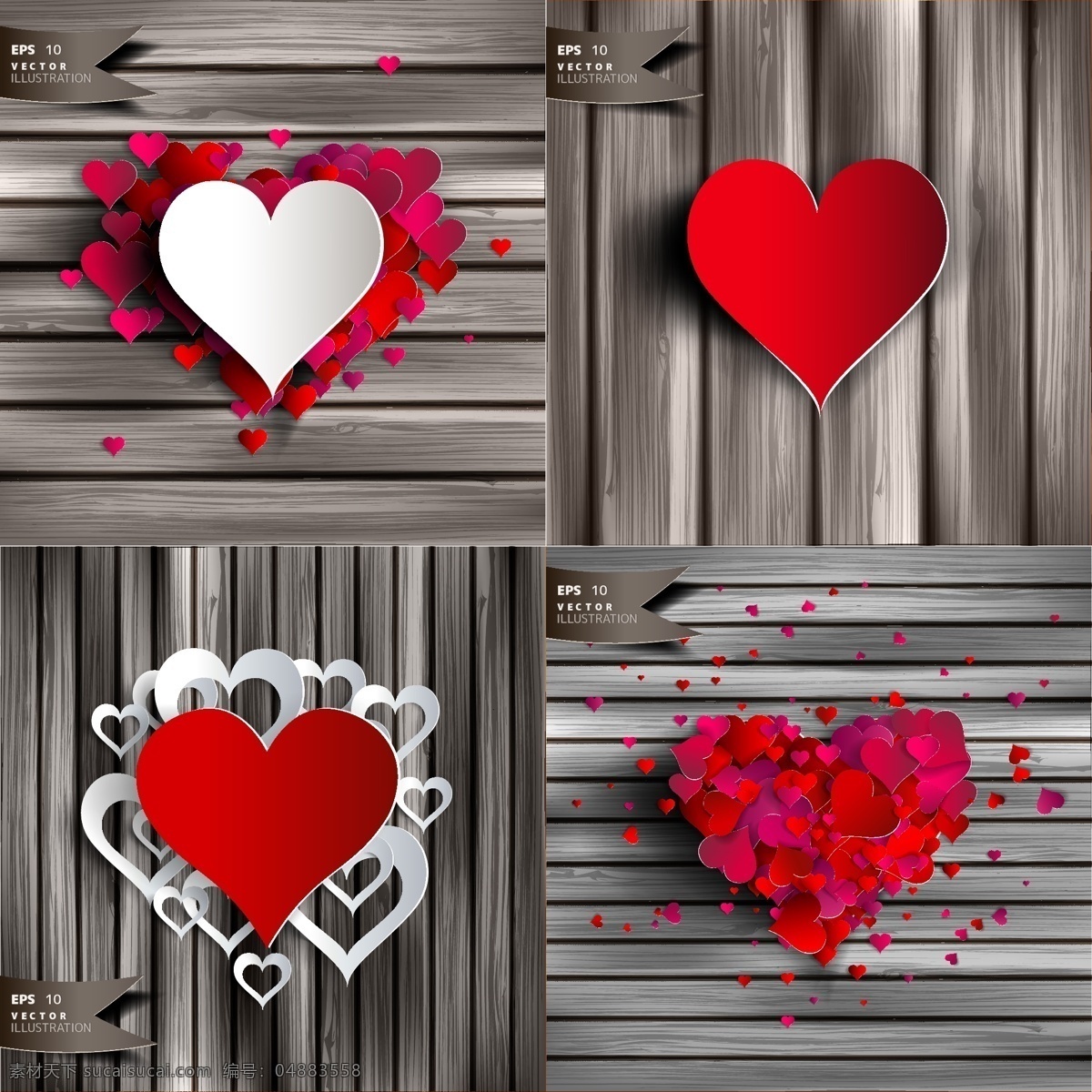 创意 木板 上 爱心 元素 缤纷 节日 情人节