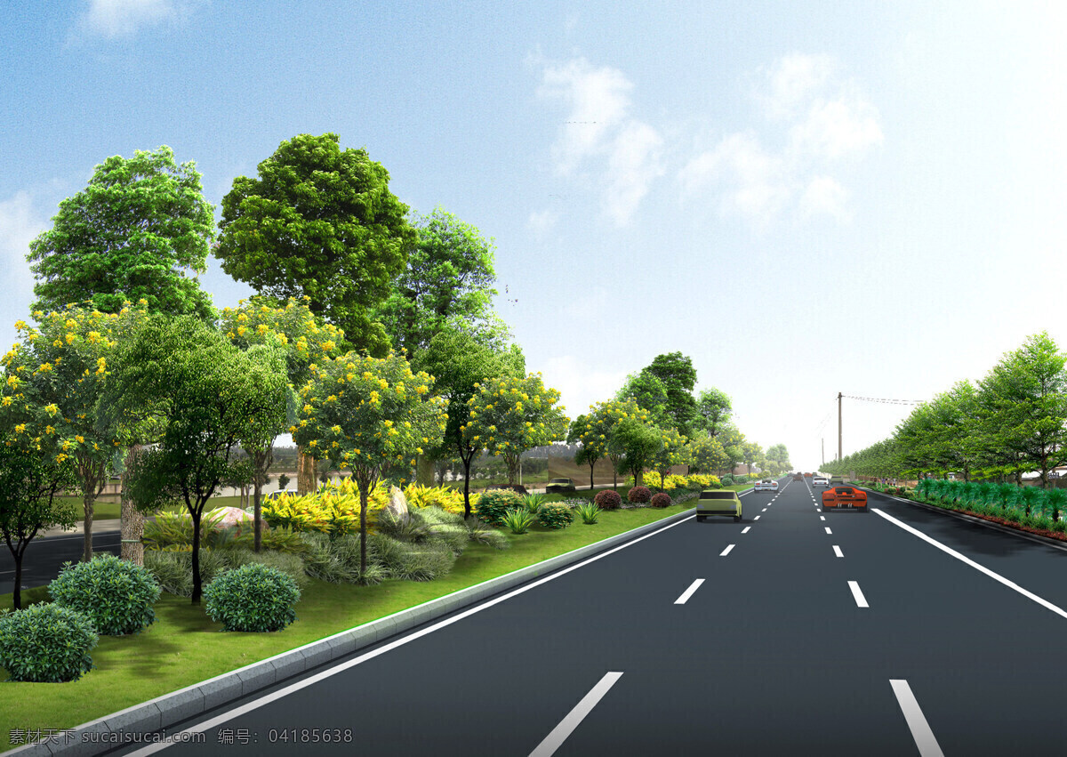 道路 绿化 效果图 道路设计 透视