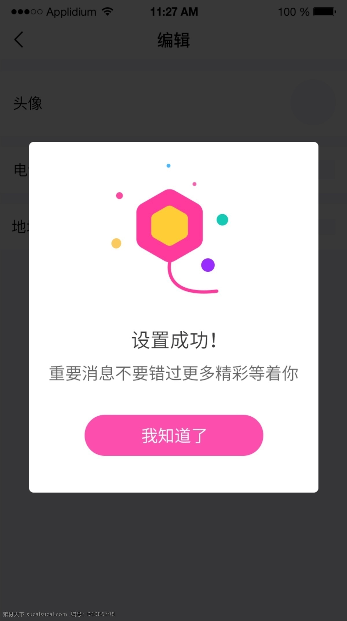 移动 端 app 设置 成功 粉色 弹 窗 弹窗 设置成功 网页ui 圆盘 图标设计