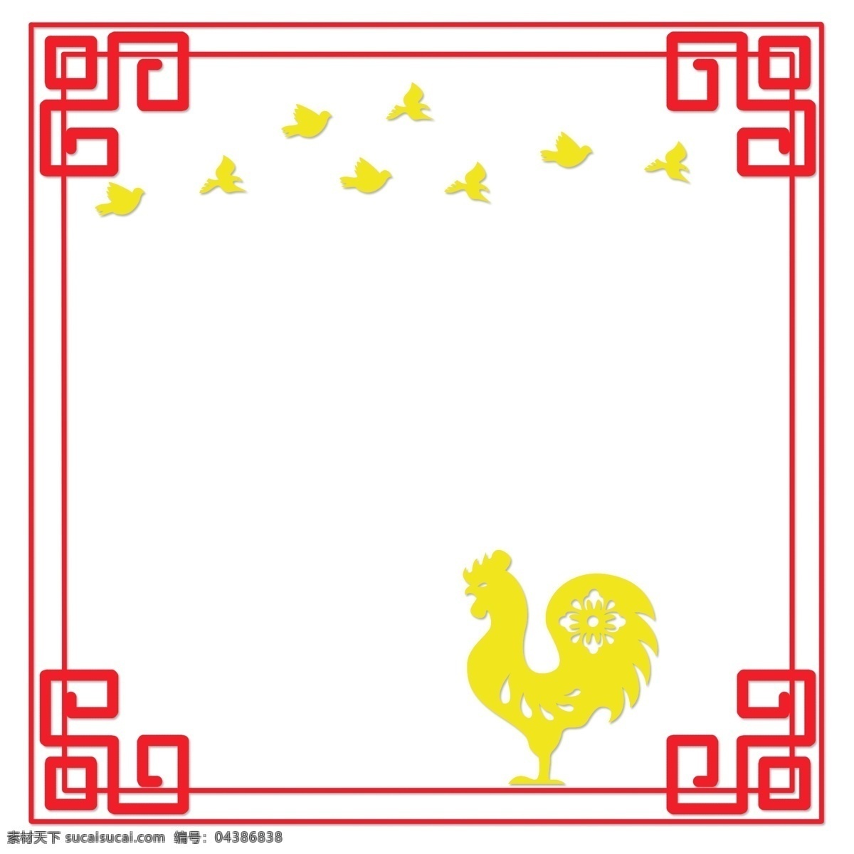 中国 风 古典 风格 扁平 边框 矢量图 十二生肖 中国风 古典风格 扁平风 简约 古风手绘 矢量套图 红色 黄色 古风 鸡