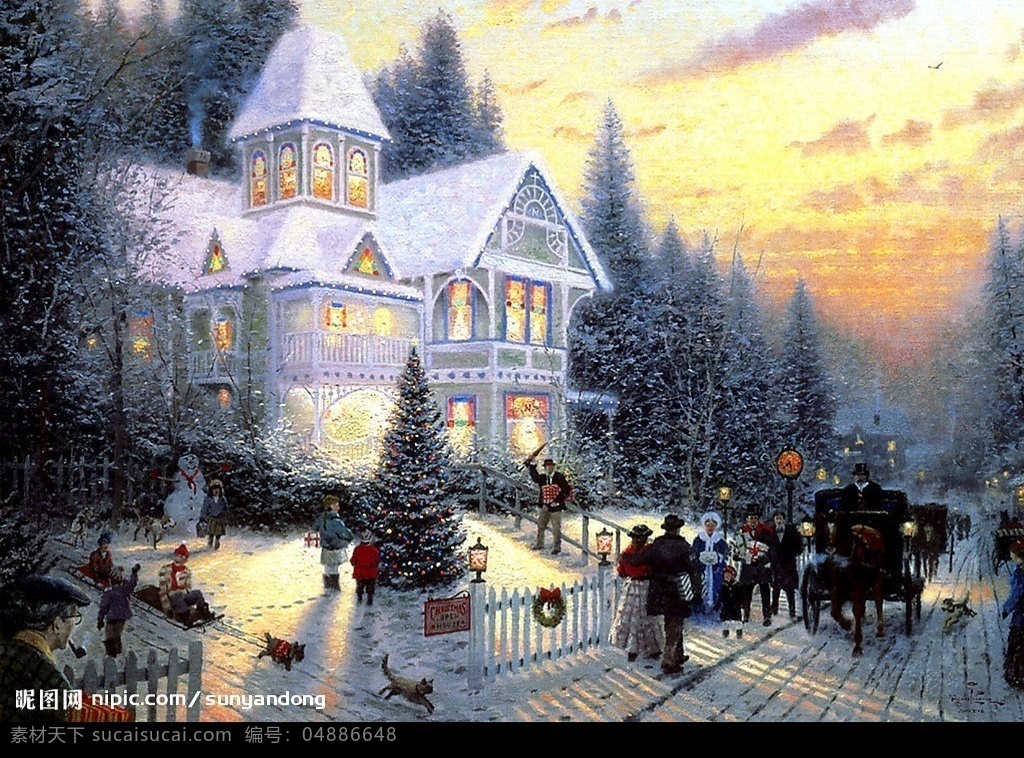手绘圣诞雪景 文化艺术 绘画书法 设计图库 200