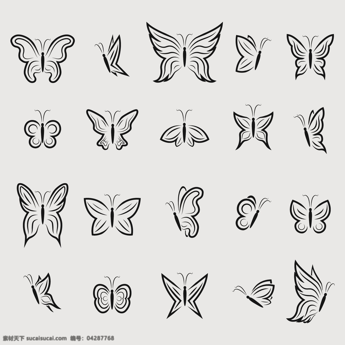 组 手绘 简约 蝴蝶 可爱 卡通 卡哇伊 矢量素材 动物 小动物 创意设计 创意 元素 生物元素 动物元素