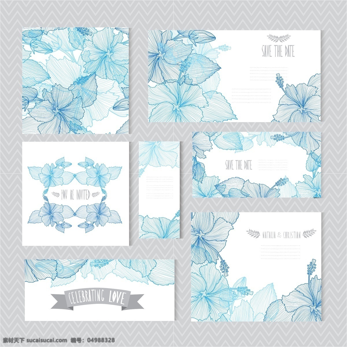 手绘 花卉 婚礼 卡片 曲线 矢量 高清图片