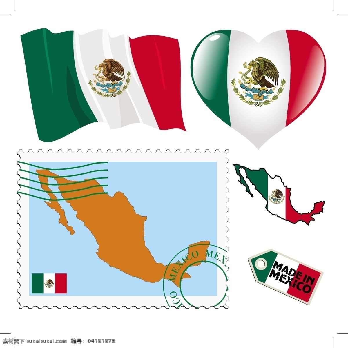 墨西哥 图案 邮票 图标 标签 墨西哥国旗 矢量图案 边框底纹 背景图案 生活百科 矢量素材 白色
