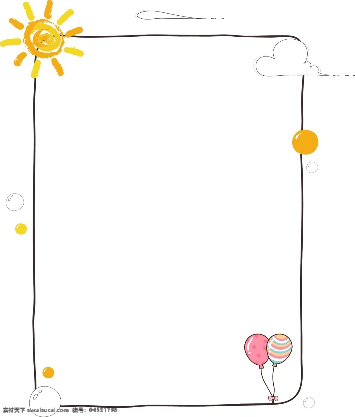卡通 太阳 气球 边框 矢量图 卡通边框 黑色边框 文案背景 活动边框 红色气球 金色太阳 夏季边框