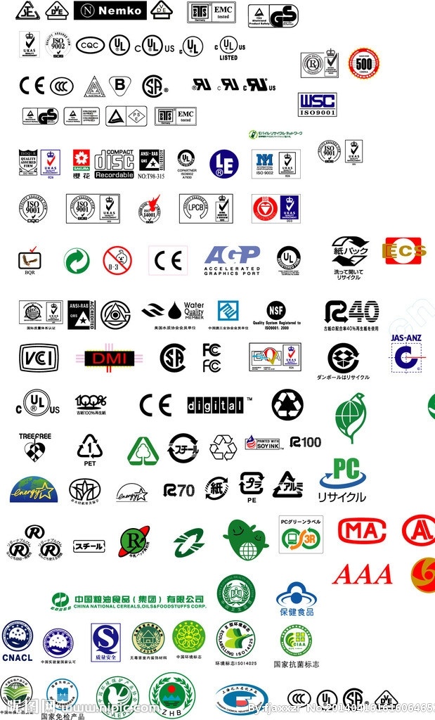 各类认证标志 常见 产品认证 标志 安规认证 标志矢量 欧洲 中国 安规认证矢量 公共标识标志 标识标志图标 矢量