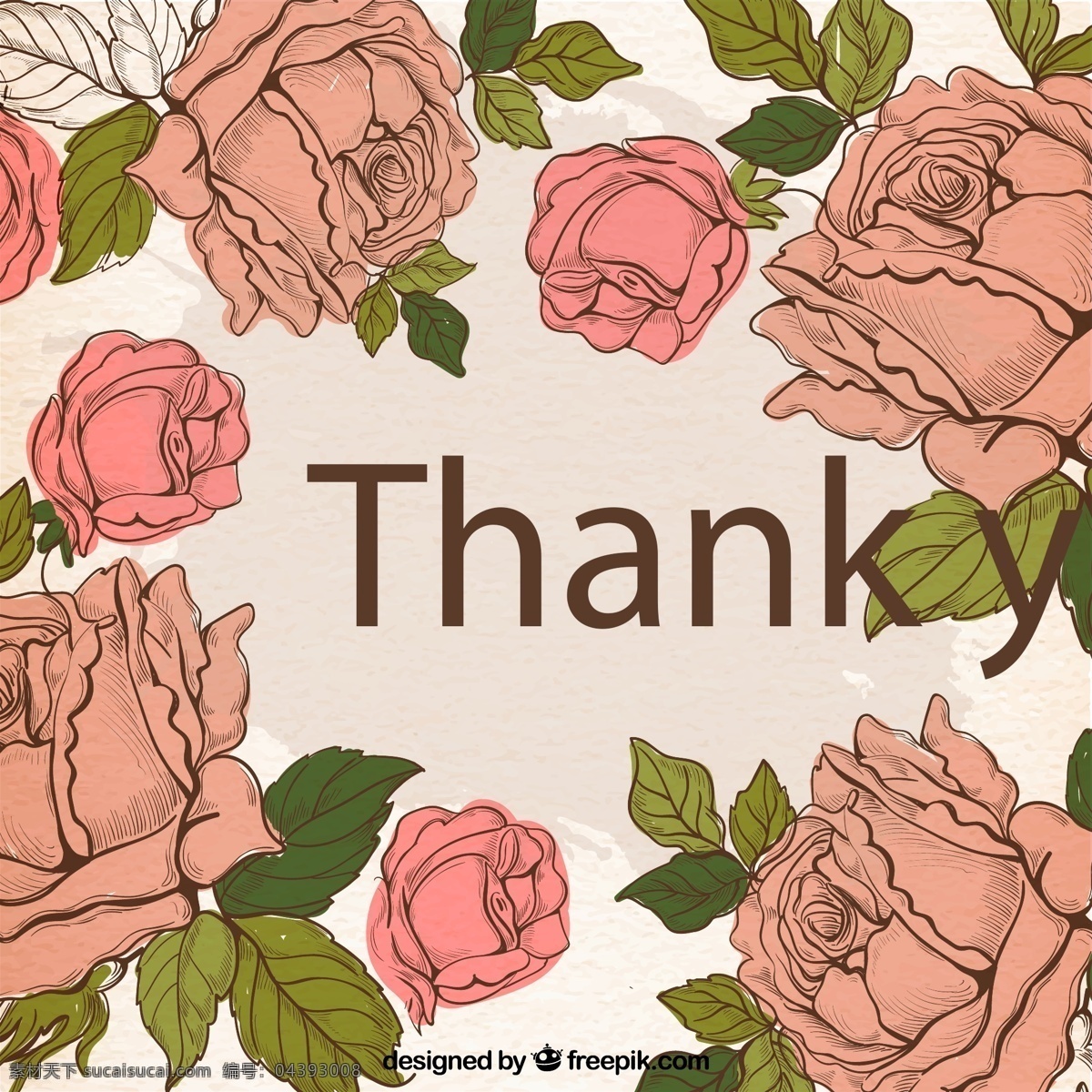 玫瑰花 感恩 卡 彩绘 感谢 卡片 艺术字 粉玫瑰 矢量 高清图片