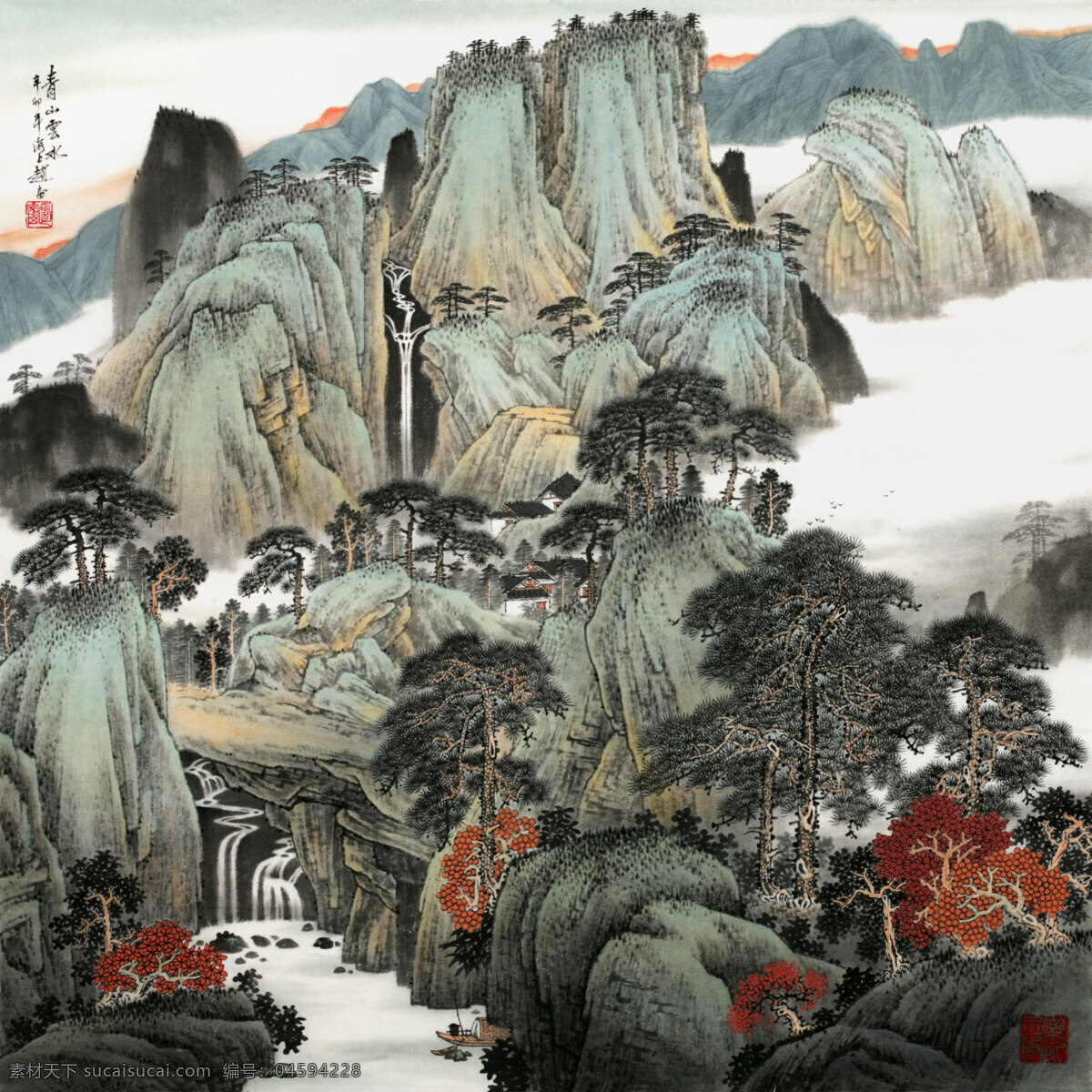 树 山 山水 装饰素材 山水风景画