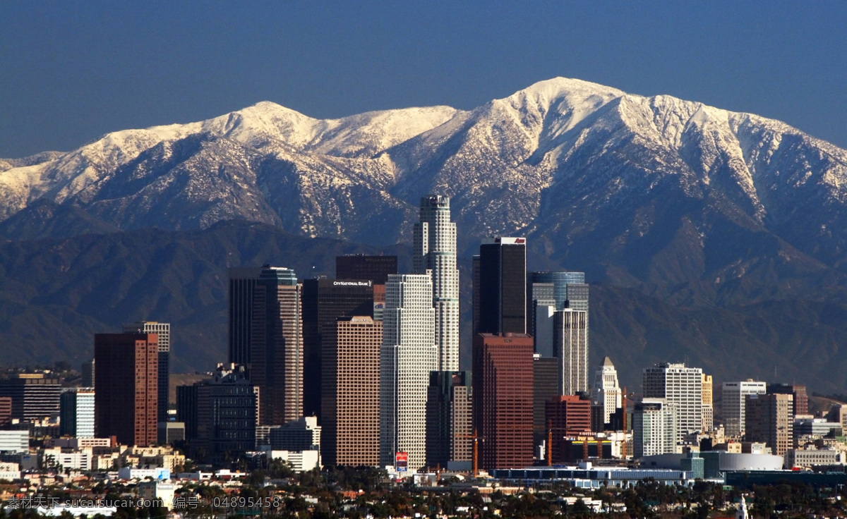 城市风景 美国 洛杉矶 高楼群 雪山 蓝天 高清 精美 建筑摄影 壁纸 大图 世界 著名 标志性 建筑 风光摄影 建筑园林