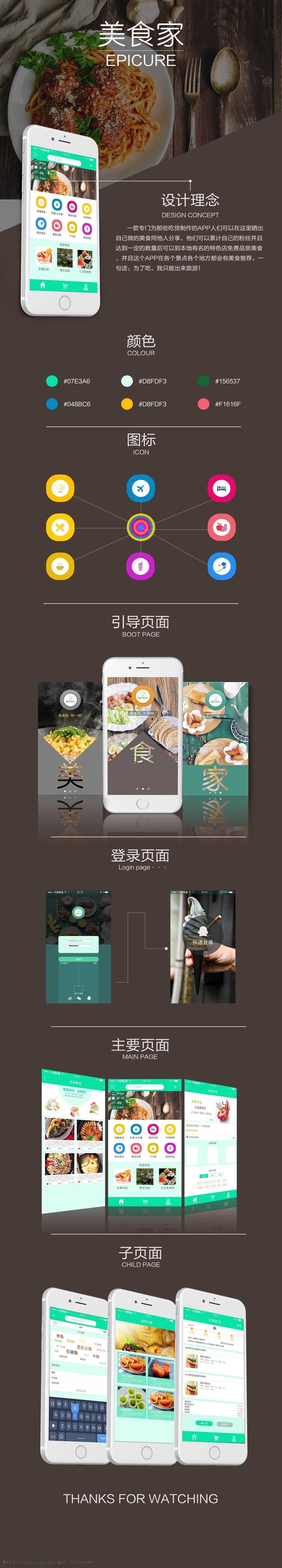 app 界面 展示 图标展示 美食 扁平化风格