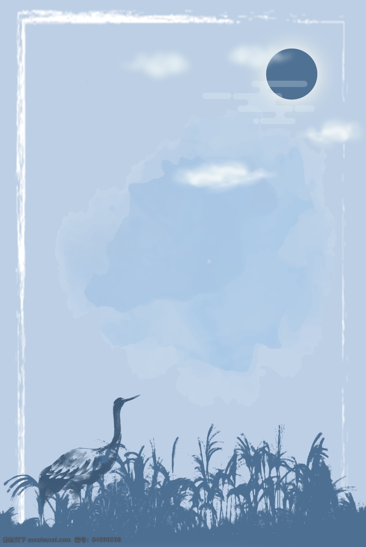 蓝色 简约 世界 湿地 日 剪影 海报 背景 质感 世界湿地日 芦苇 边框