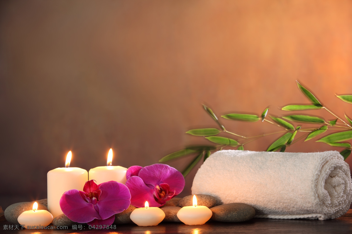 花朵 点燃 蜡烛 毛巾 叶子 石头 spa用品 spa水疗 spa 美容 养生 生活用品 生活百科