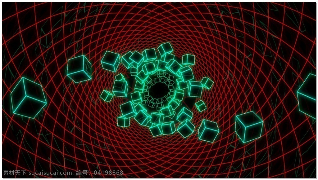 网格 立体 旋转 视频 青色 星空 格子 正方体 视频素材 动态视频素材