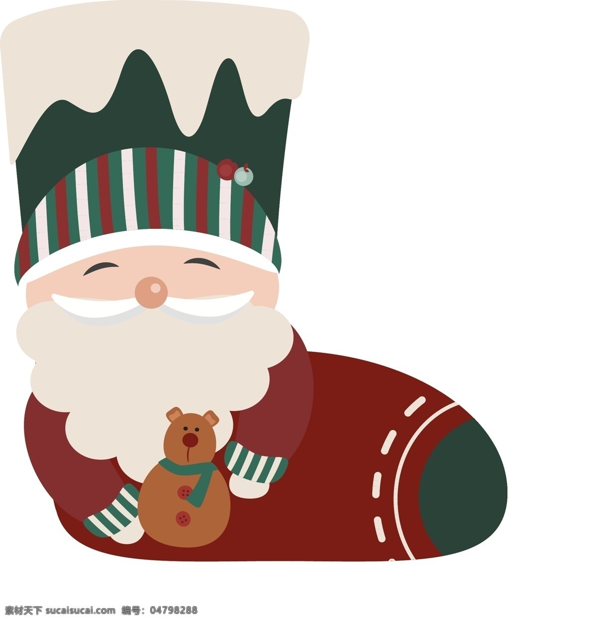 圣诞 袜 圣诞老人 矢量 元素 玩偶 小熊 可爱 红绿