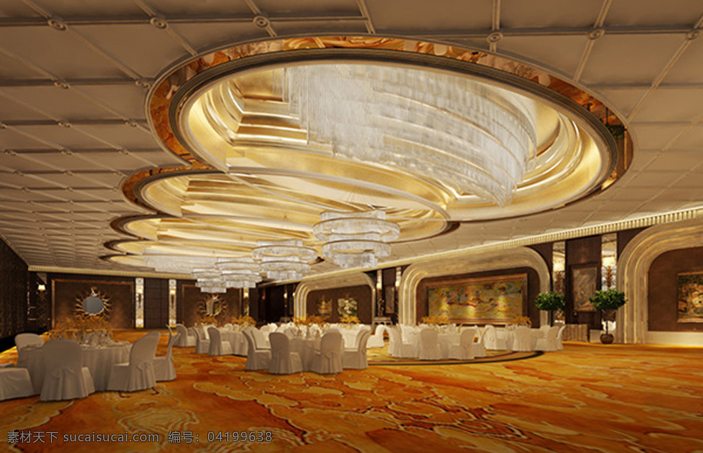 欧式 宴会厅 模型 大型宴会厅 欧式模型 吊顶 3dmax 棕色