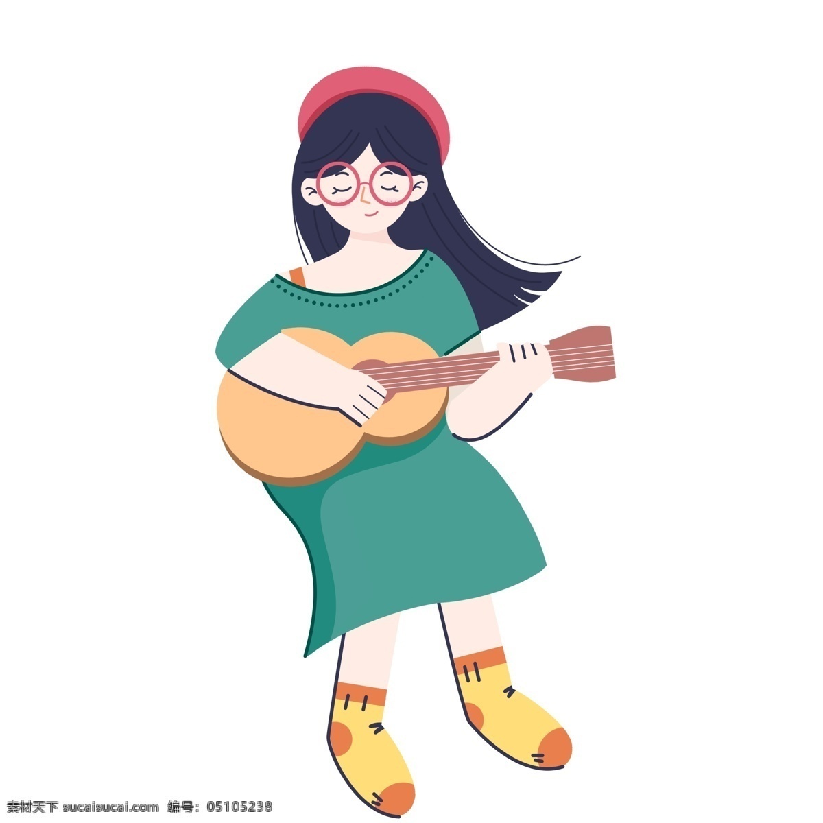 卡通 小 清新 弹 吉他 女孩子 创意 人物 女生 弹吉他 眼睛 女孩