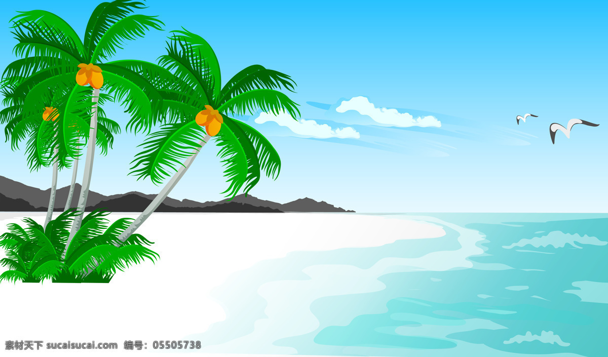 夏季 沙滩 椰树 海 背景