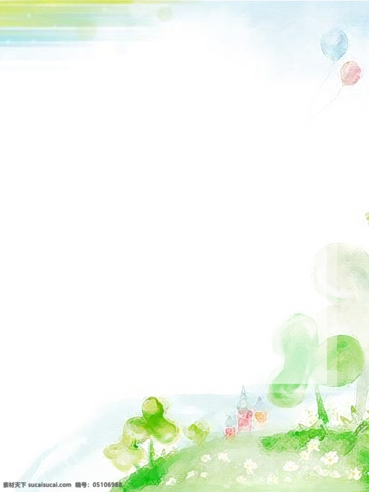 水彩 童趣 蓝天 草地 背景 图 小草 背景图 配图