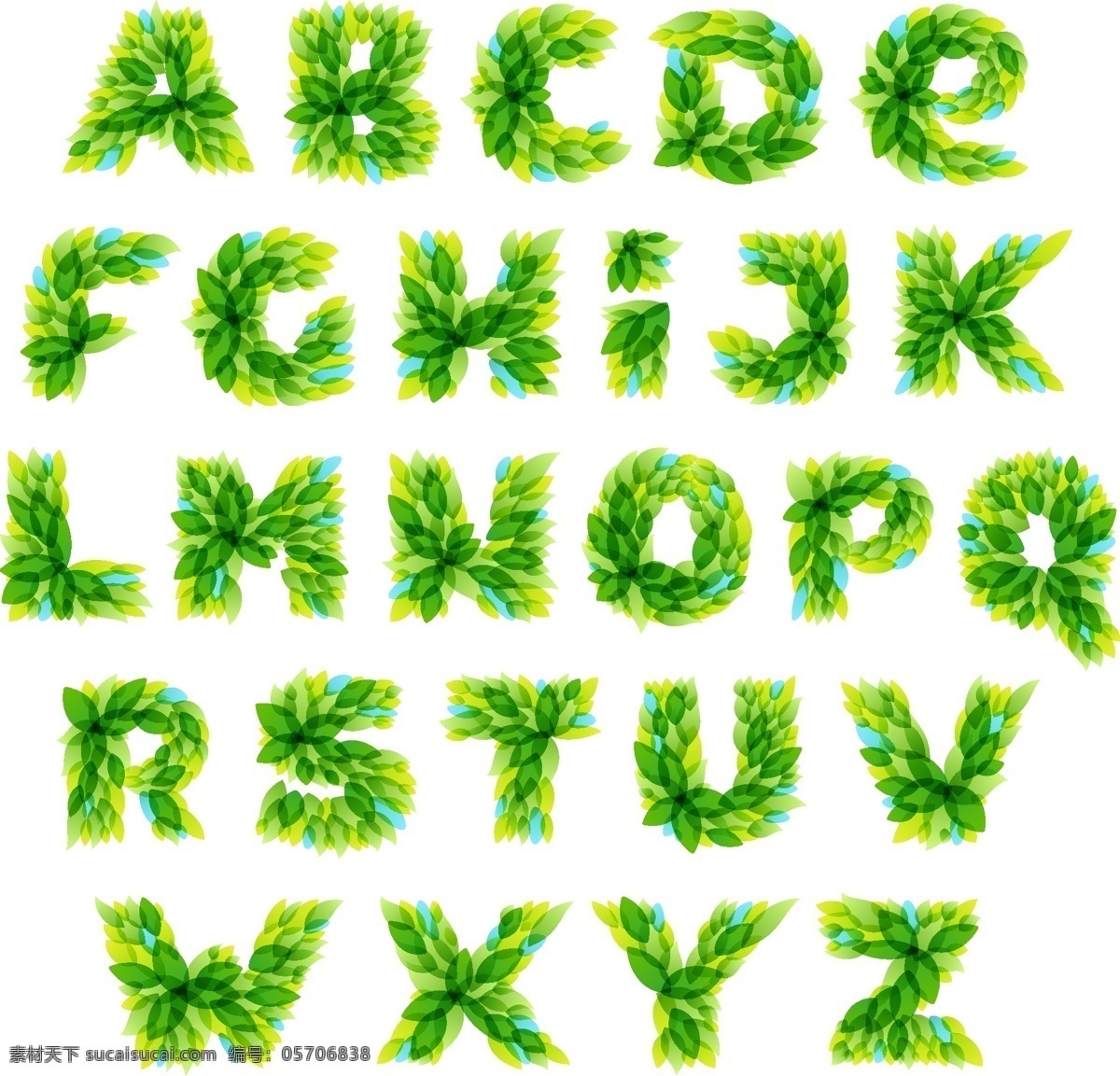绿色 树叶 装饰 艺术 英文 字母 矢量 英文字母