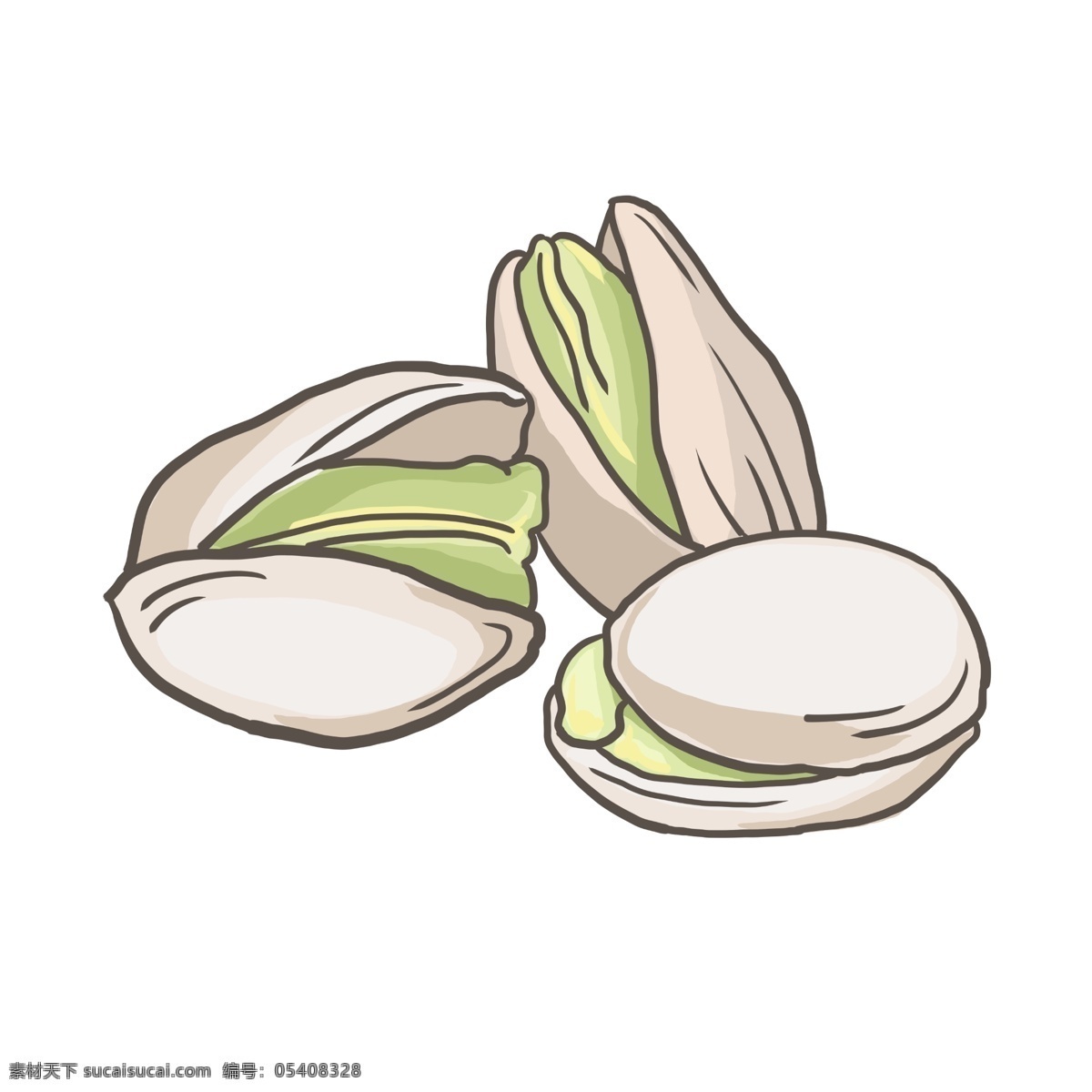 线描 干货 开心果 插画 美味零食 绿色果实 开心果插画 白色外壳 香脆可口 坚果插画 食物插画 零食