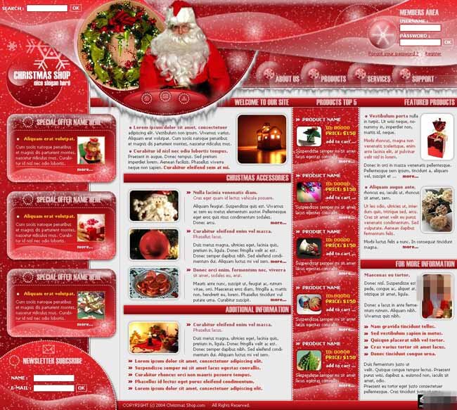 圣诞 主题 商店 网页模板 欧美风格 红色色调 网页素材