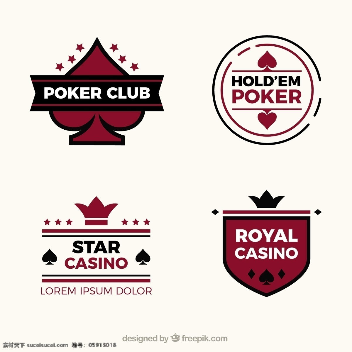 平面设计 中 收集 四 赌场 标志 商业 几何 线条 标签 形状 营销 平面 企业 公司 赢家 企业形象 品牌 现代 扑克 几何图形