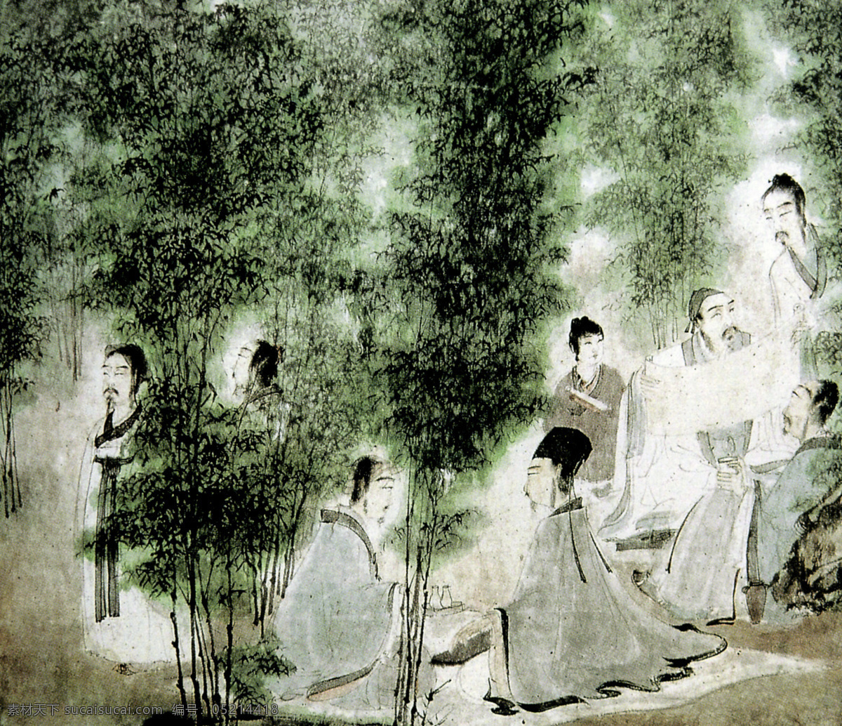 張大千国画“竹林七賢”骨董山水画 張大千国画“竹林七賢”骨董山水画