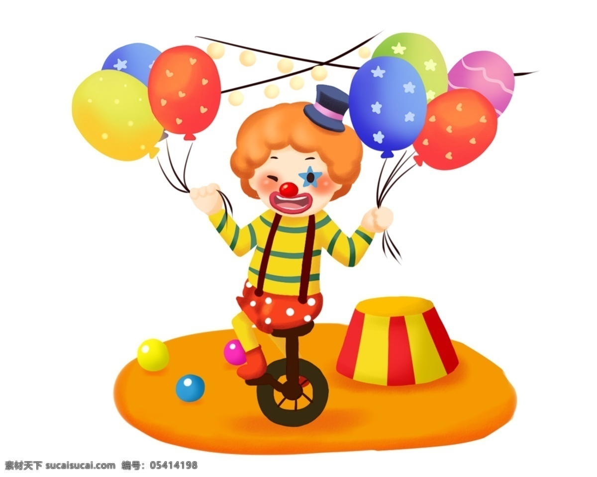 愚人节 小丑 骑 单 轮 车 马戏团 单轮车 气球 节日 愚人 节日庆祝 祝贺 手绘 插画 卡通 可爱