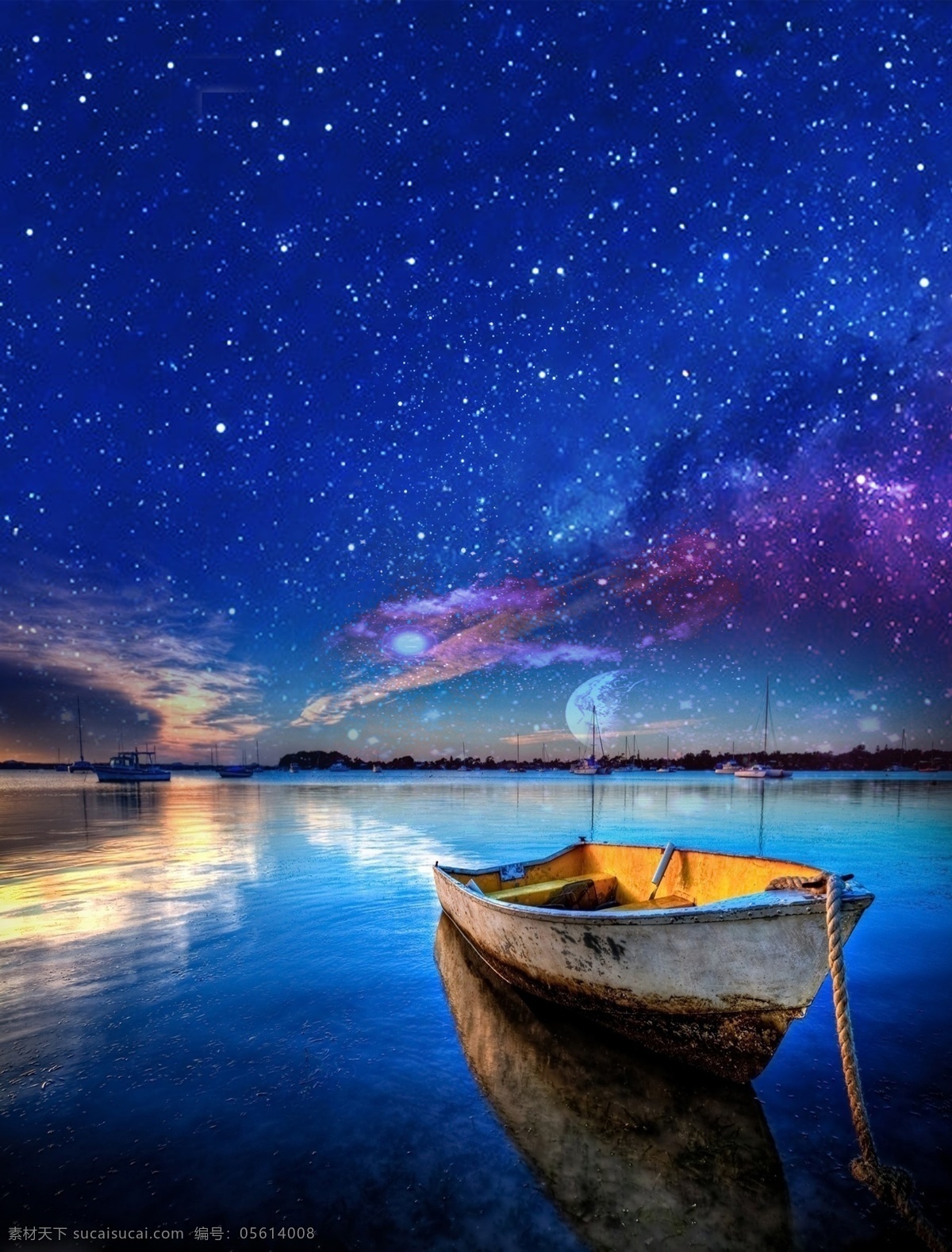 浩瀚宇宙 星空 大海 小船 极光 自然景观 自然风光