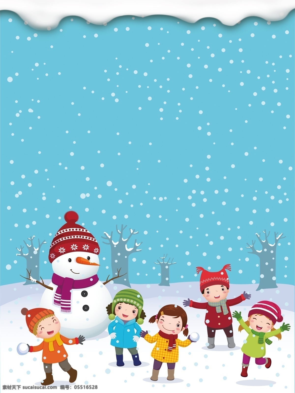 冬天 雪地 雪人 背景 小孩 儿童 新年 分层 背景素材
