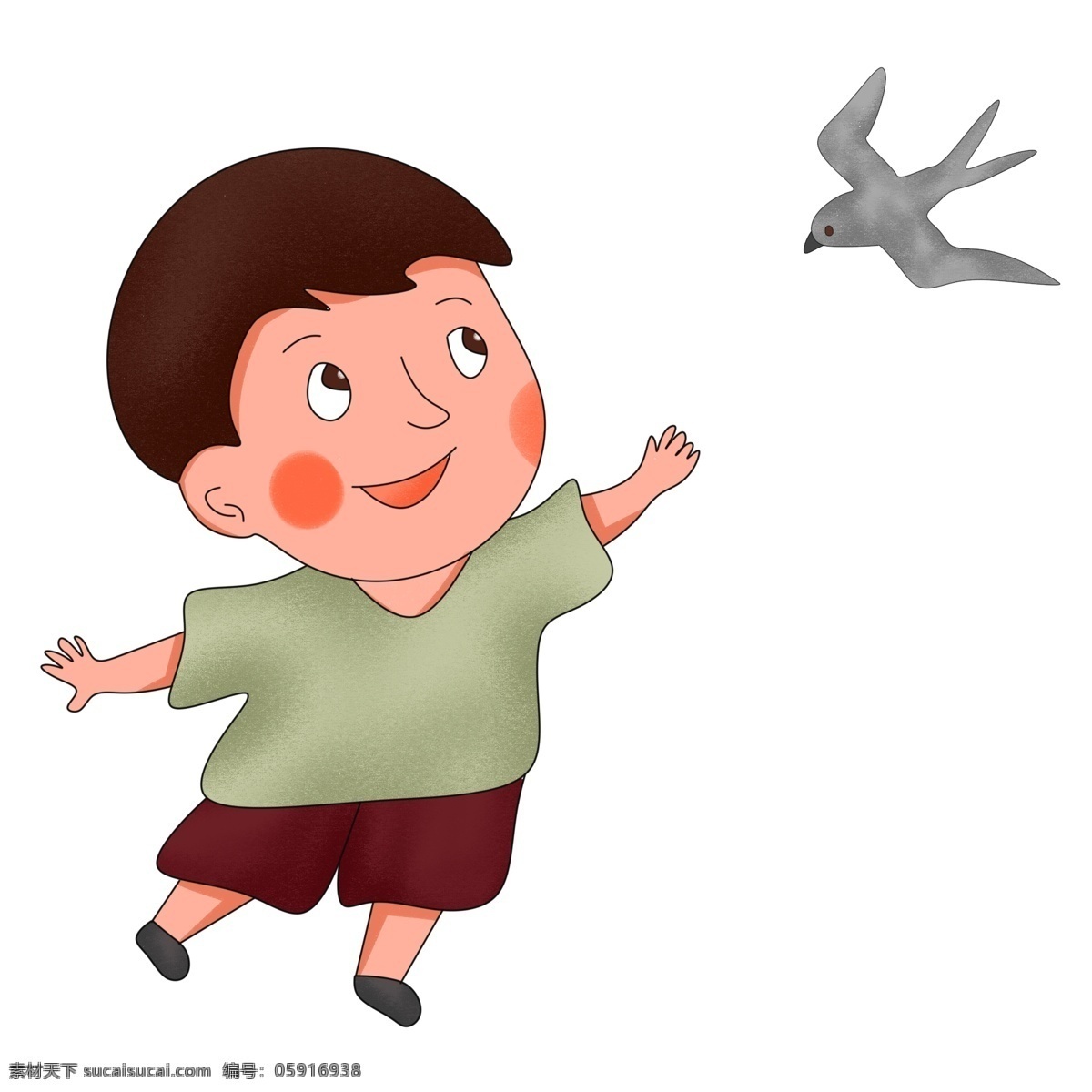 小燕子 可爱 小孩 小孩子 儿童 儿童插画 伸手的小孩 飞舞的燕子 小燕子和小孩 手绘插画
