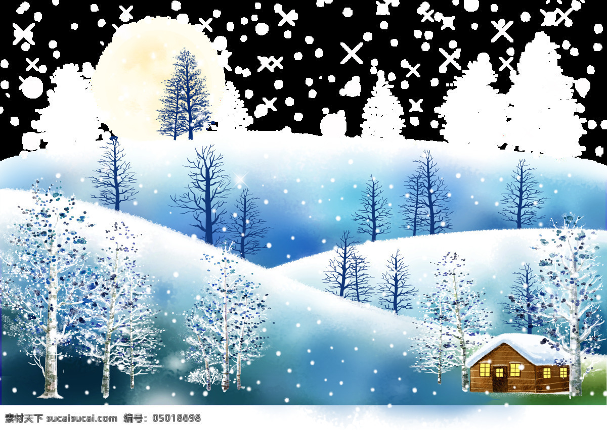 卡通 冬季 雪松 元素 雪