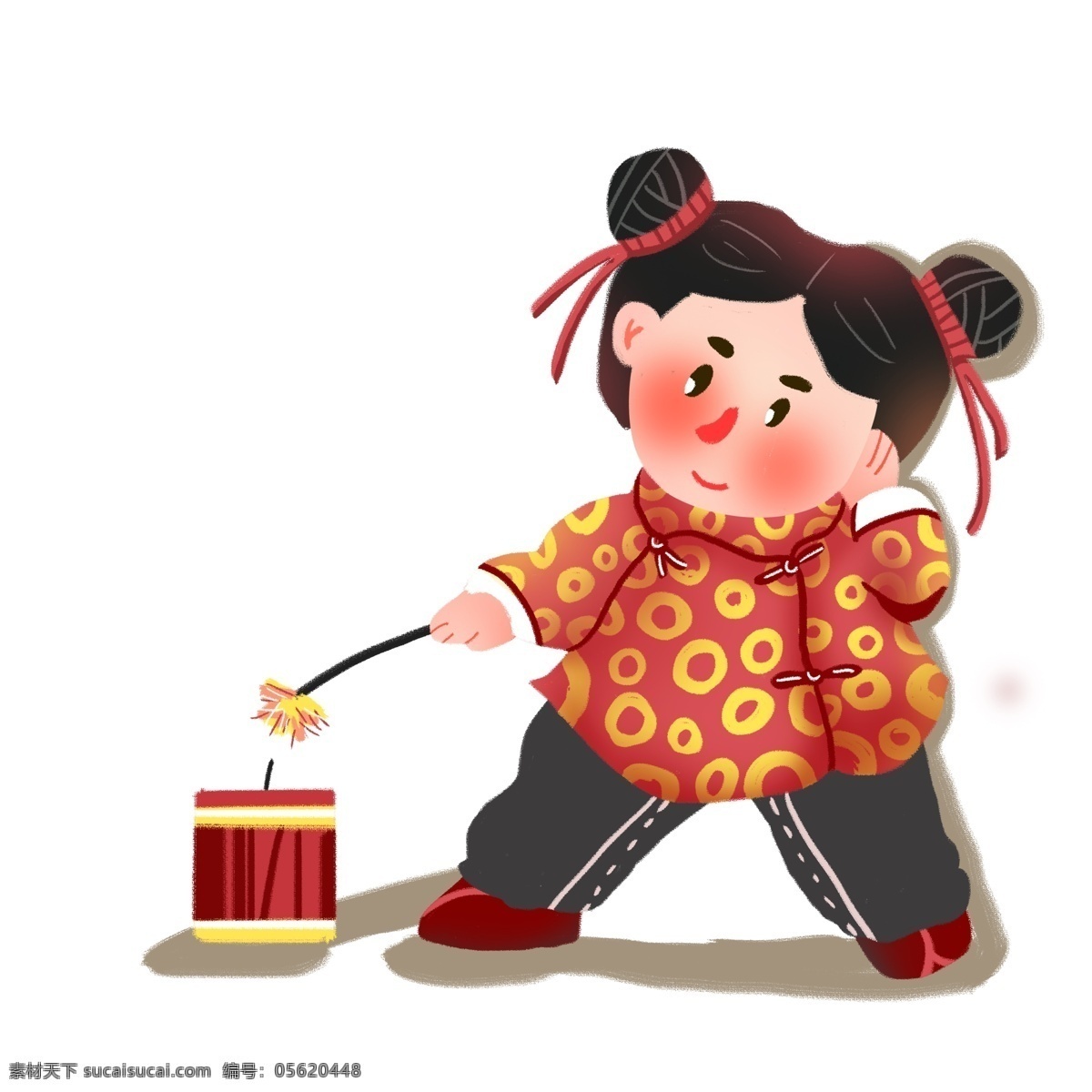 春节 放 鞭炮 女孩子 插画 中国风 女孩 人物 手绘 穿花衣 放炮竹 女生
