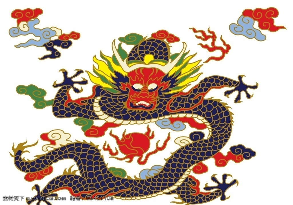龙 龙纹 彩龙 矢量龙 线条 文化艺术 传统文化