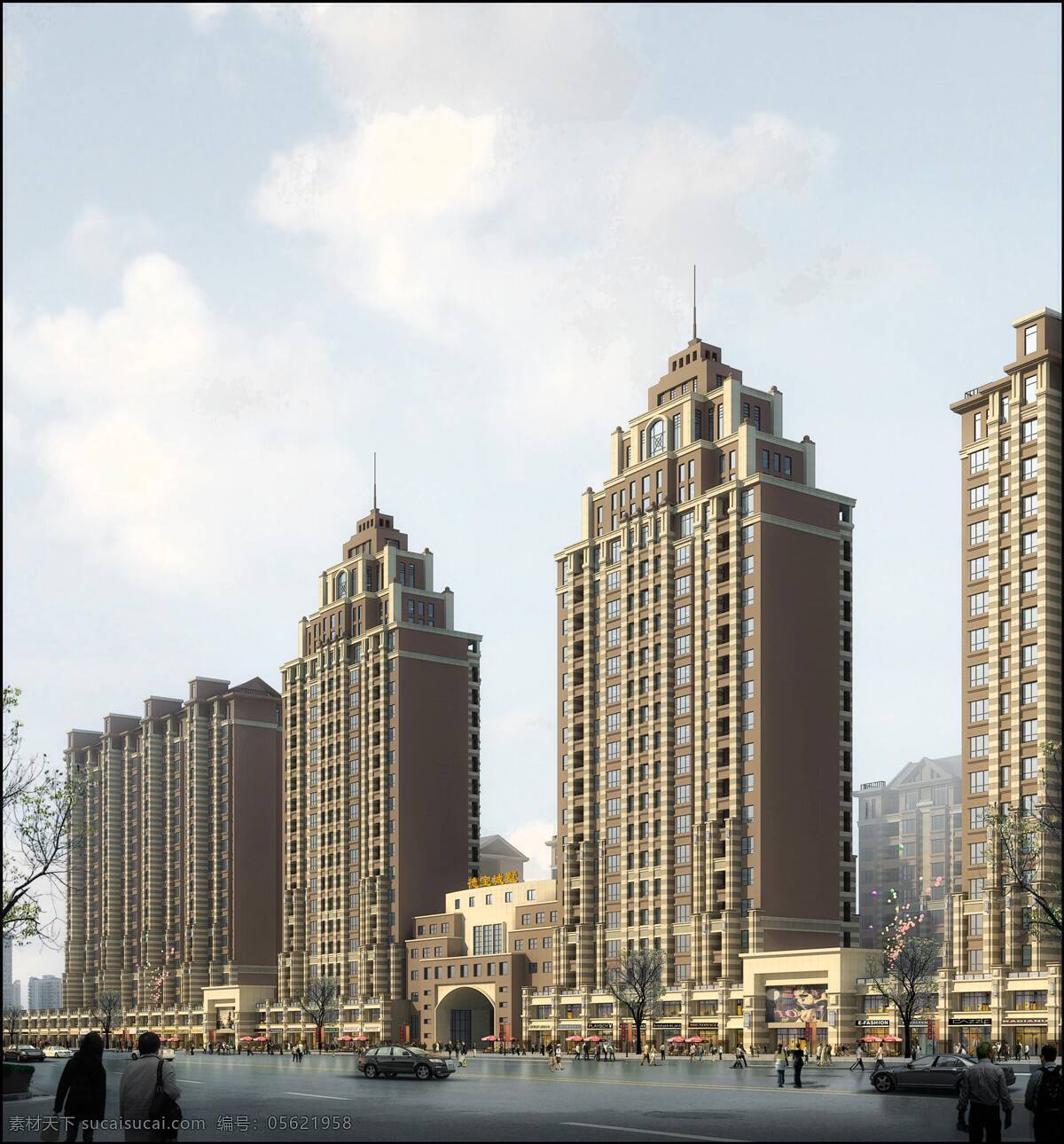 高层 艺术建筑 临街商业 城市别墅 城市洋房 建筑 鸟瞰图