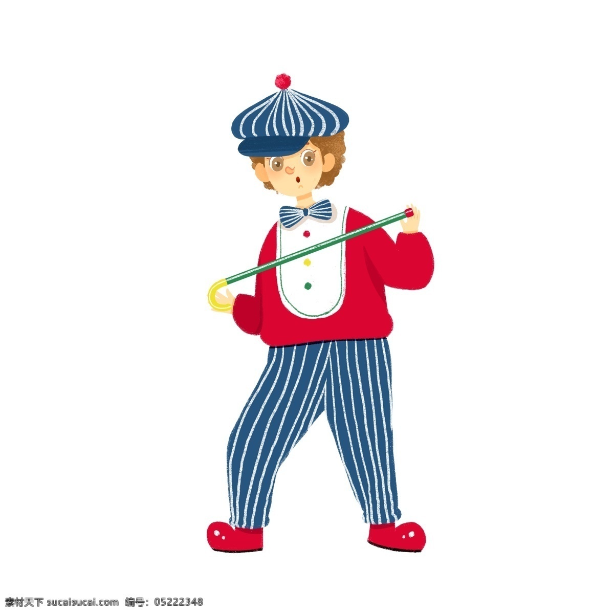愚人节 正在 表演 小丑 滑稽 搞笑 可爱 卡通 人物 男孩 男生 夸张造型 喜剧 玩笑 领结 红色 蓝色 帽子