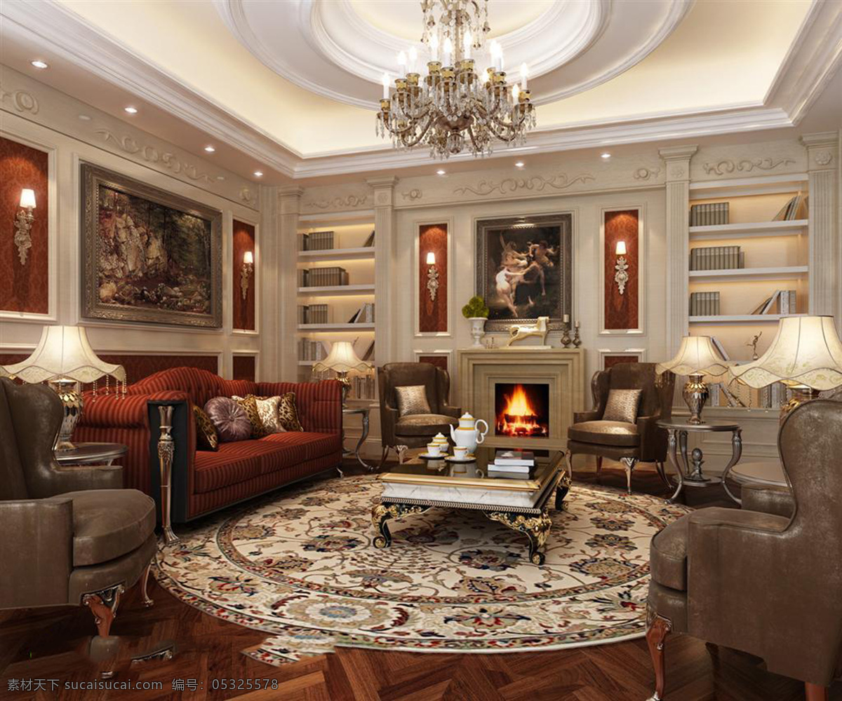 欧式 客厅 效果图 3d效果图 灯具模型 沙发茶几 室内设计 客厅模型 家居装饰素材