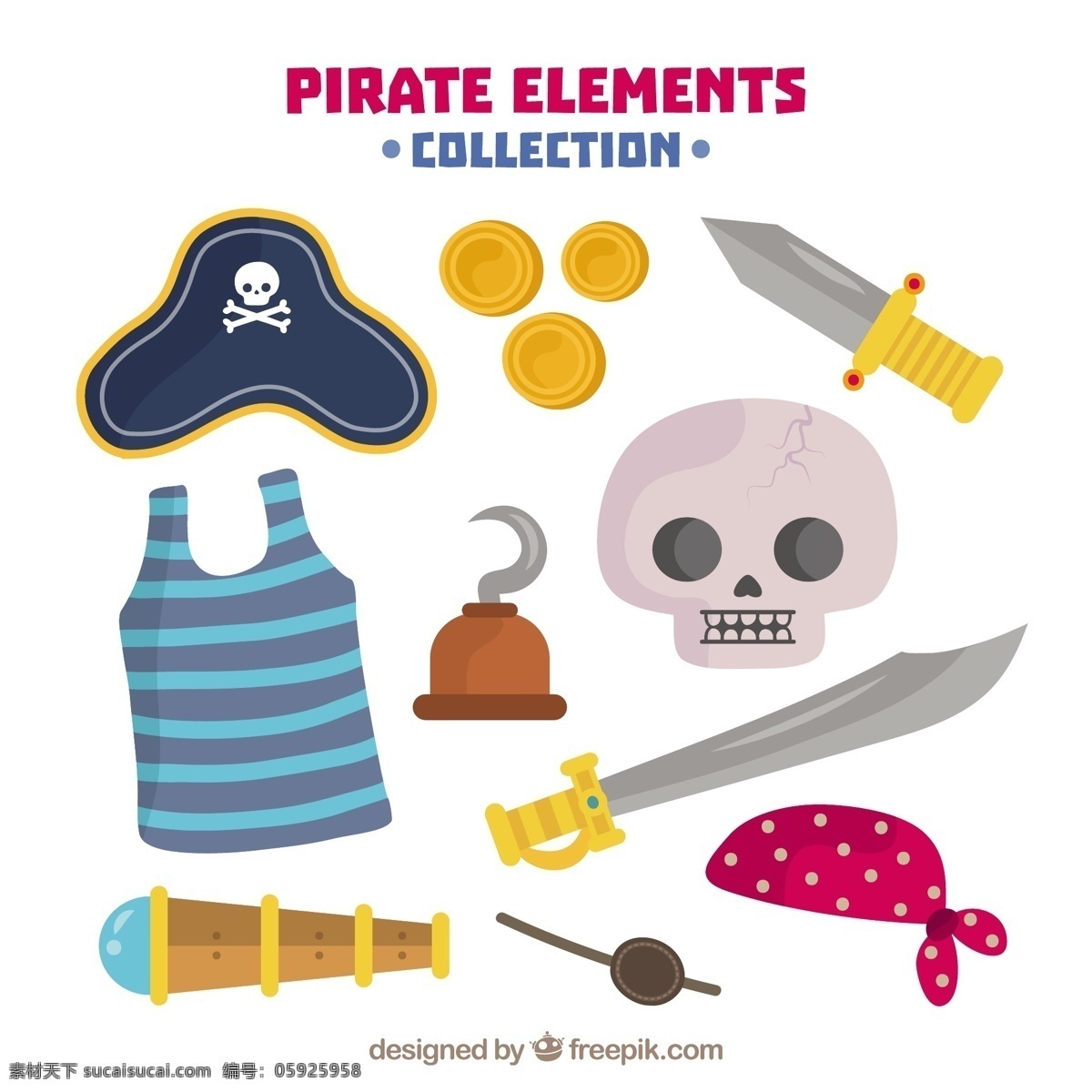 各种 彩色 海盗 物品 图标 彩色海盗物品