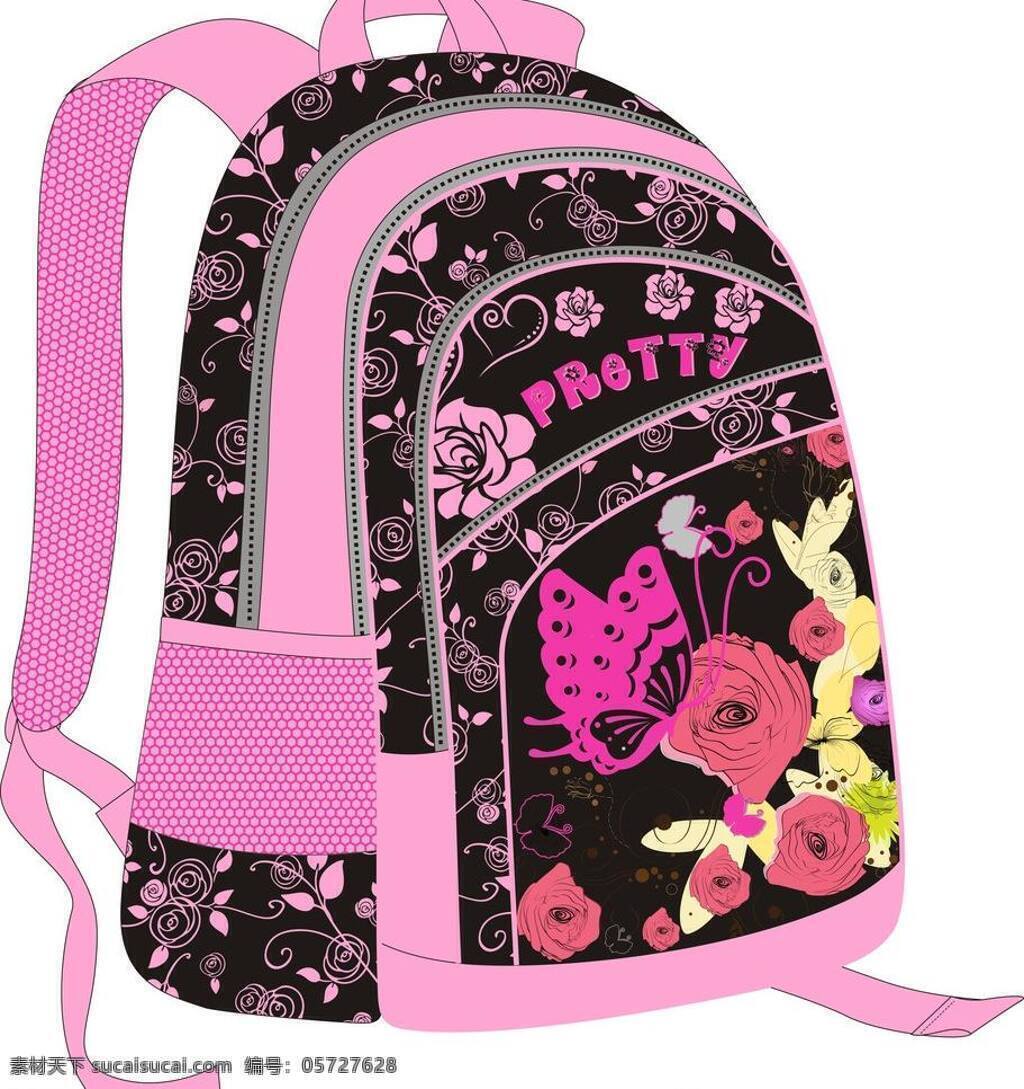 背包 粉红 黑色 蝴蝶 玫瑰花 女包 其他设计 背包矢量素材 背包模板下载 矢量 淘宝素材 其他淘宝素材
