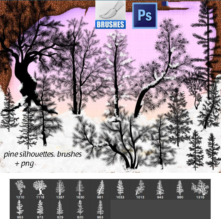ps 笔刷 冬季 雪景 松树 ps笔刷 冬季雪景 abr 白色
