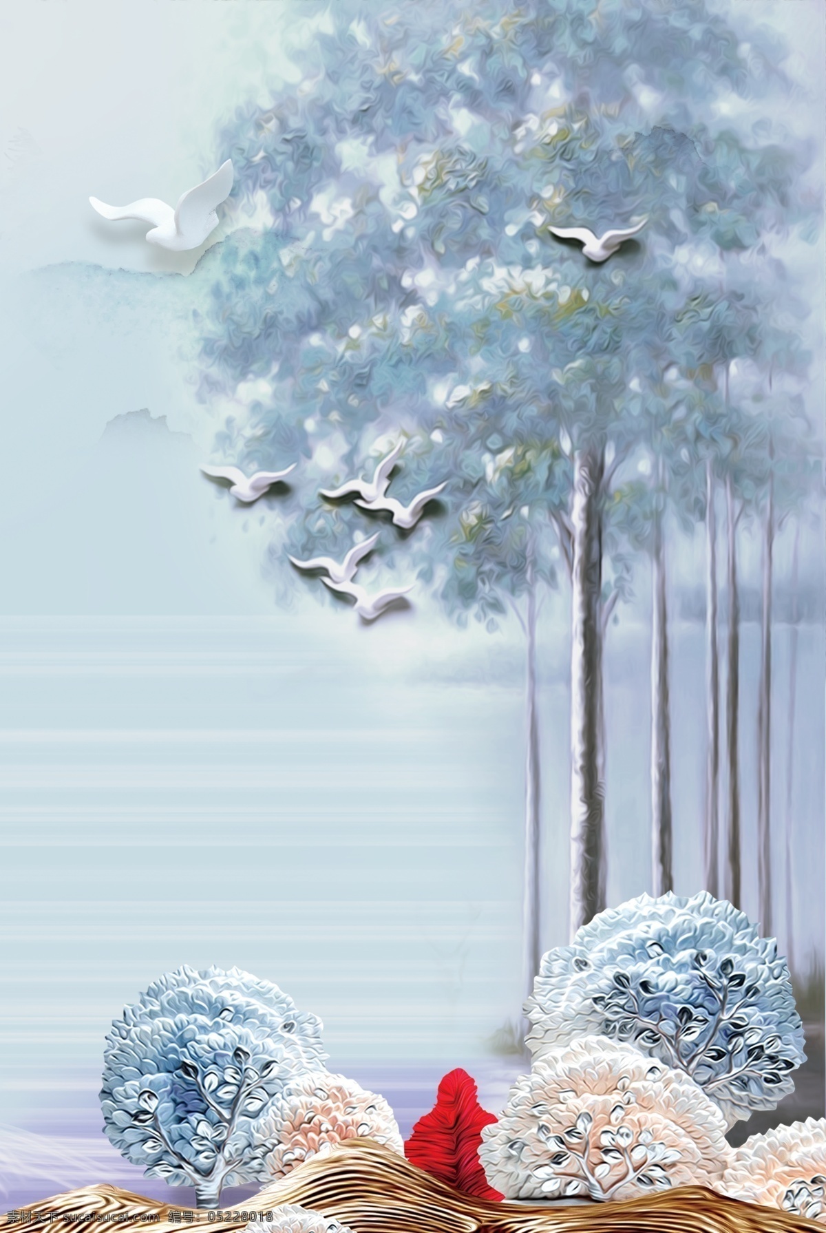 简约 清新 丛林 麋鹿 背景 浪漫 梦幻 唯美 背景素材 冬季 飞鸟