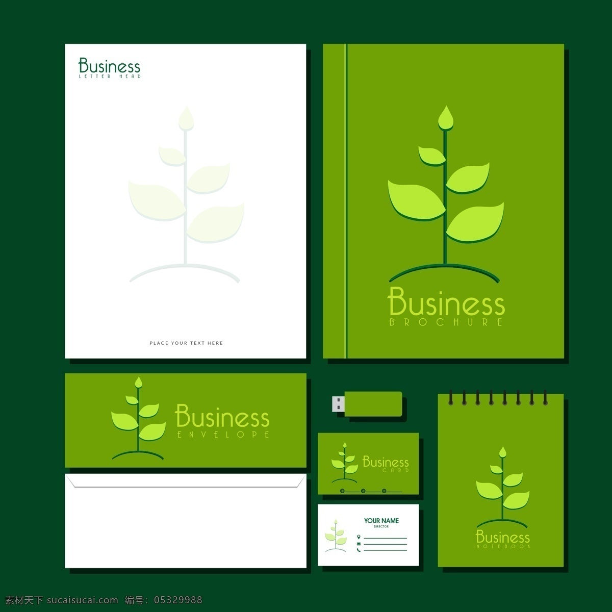 绿色生态 vi vi素材 vi设计 绿色vi 图标 业务 树 本子 u盘 笔记本 名片
