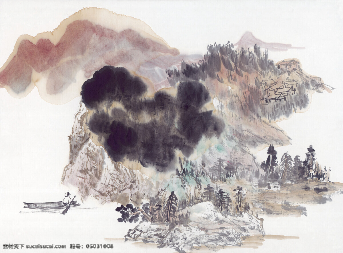 中式 山水 工笔画 水墨 工笔 大山 风景 中式工笔画 文化艺术 绘画书法