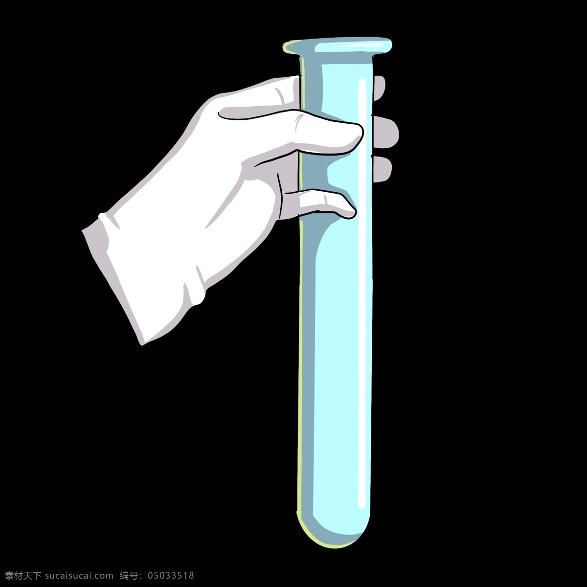 蓝色 实验 试管 插图 立体试管 化学实验 实验室管 蓝色试管 化学仪器 白色手套 实验用品 卡通手套 装饰试管
