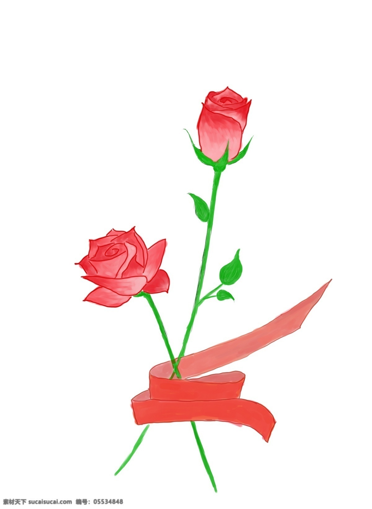 手绘 红色 玫瑰花 彩带 元素 红色玫瑰花 红色彩带 玫瑰 鲜花 花 植物 爱情 罕见植物 云南植物 裸粉色花 浪漫 情人节