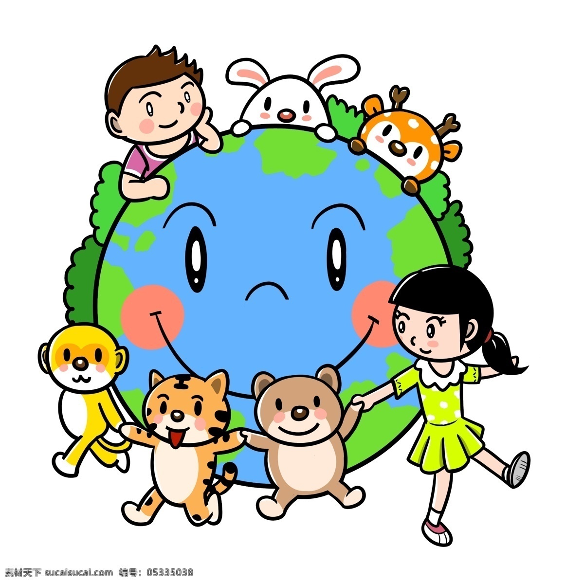 卡通 世界 地球日 小 动物保护 地球 透明 底 世界地球日 卡通地球 保护地球 环保 小动物 卡通儿童 环境保护 卡通环保