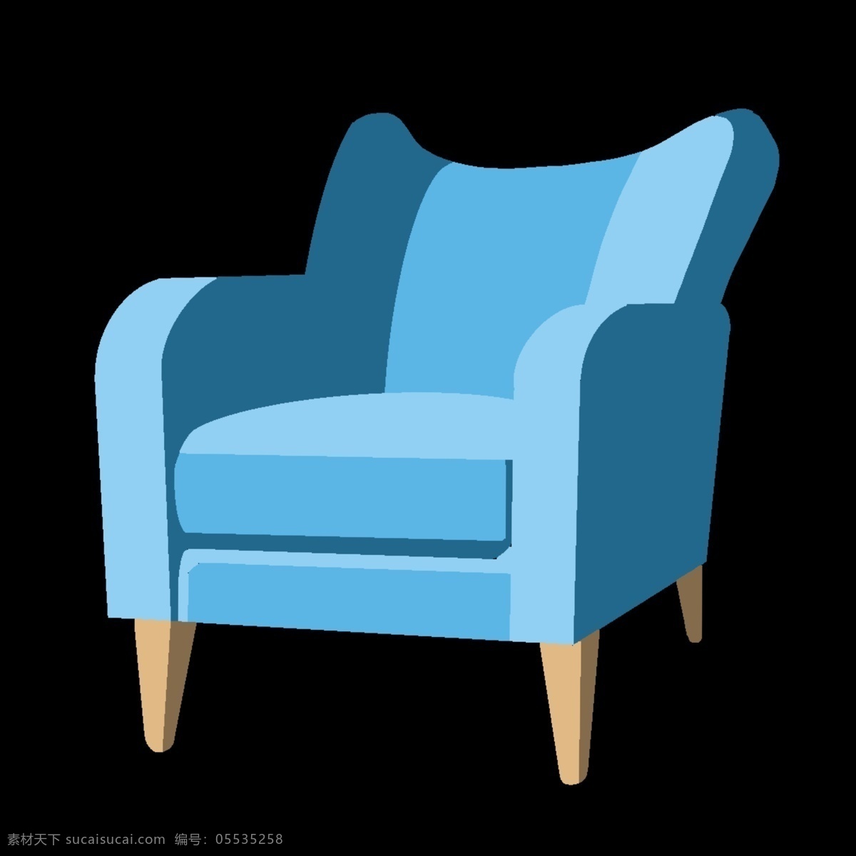 天蓝色 家具 椅子 插画 天蓝色椅子 卡通插画 椅子插画 家具插画 实木家具 木质家具 天蓝色坐垫