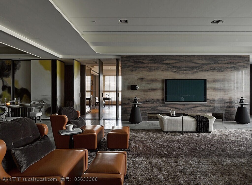 现代 客厅 褐色 花纹 电视 背景 墙 室内装修 效果图 客厅装修 深色沙发 深色地板