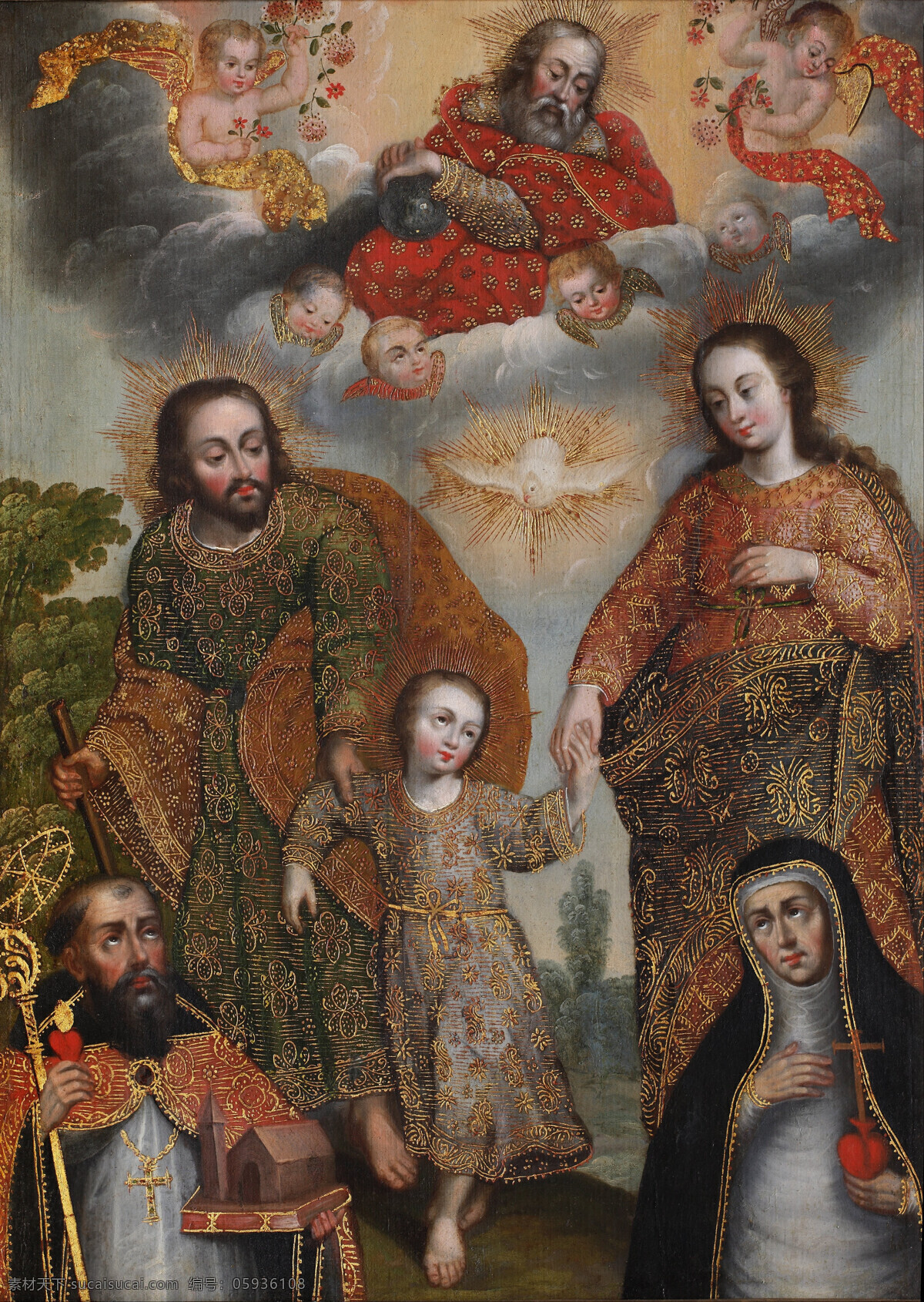 绘画书法 天使 文化艺术 油画 宗教油画 三位一体 双 圣奥 古斯丁 圣凯瑟琳 西耶 娜 圣徙 19世纪油画 家居装饰素材